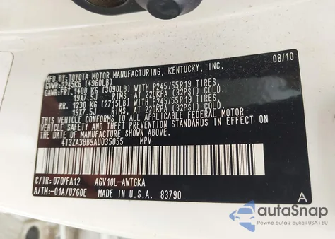 2010 Toyota Venza from USA, damaged, VIN 4T3ZA3BB9AU035055